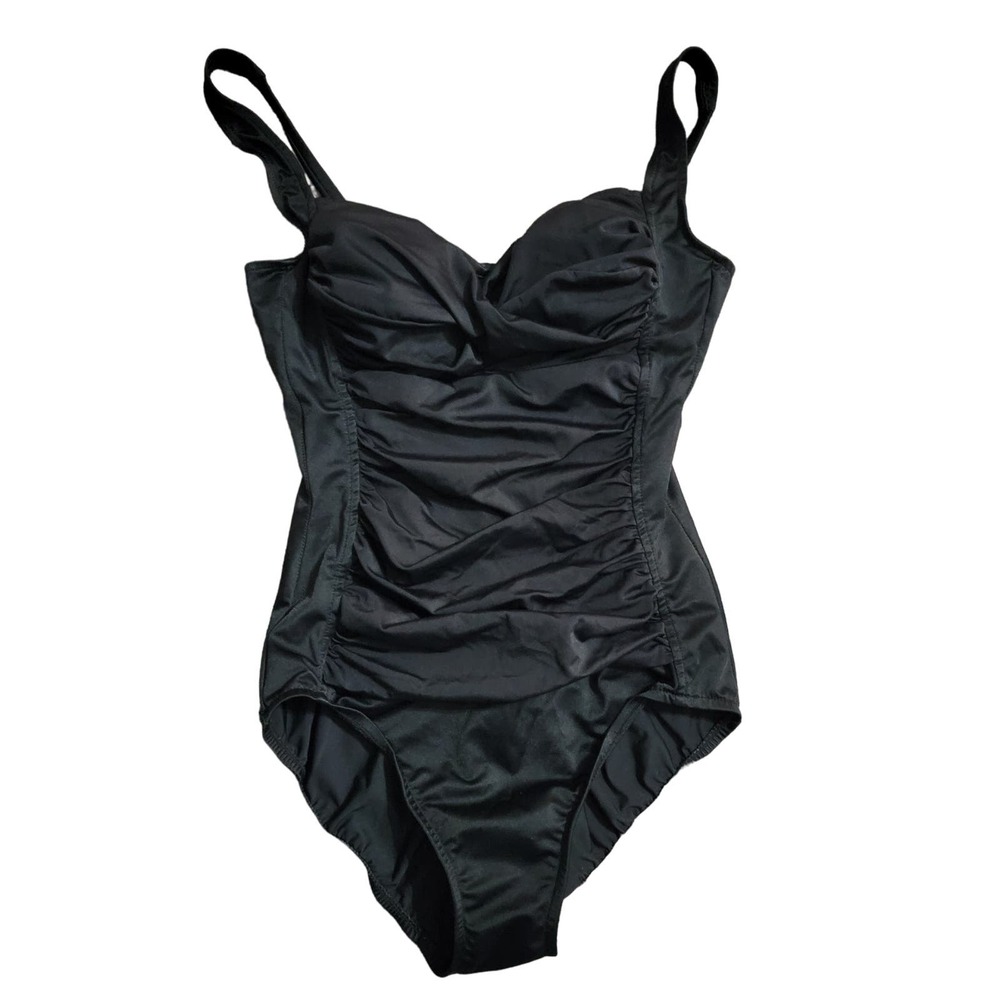 Trimshaper black Ruched sides‎ swimsuit size 10 slimming